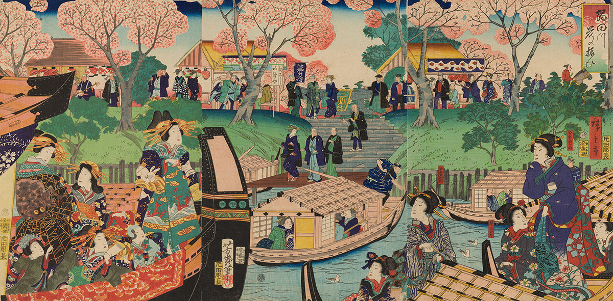 かさねグラフィカ「隅田川花の賑い」 落合芳幾・三代歌川広重 明治4年