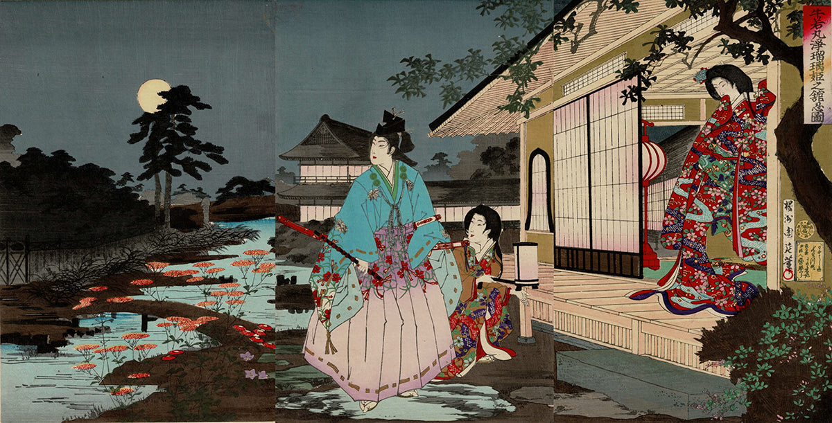 Kasanes Graphica “Ushiwakamaru met with Princess Joruri at her house” Chikanobu Yoshu 1887